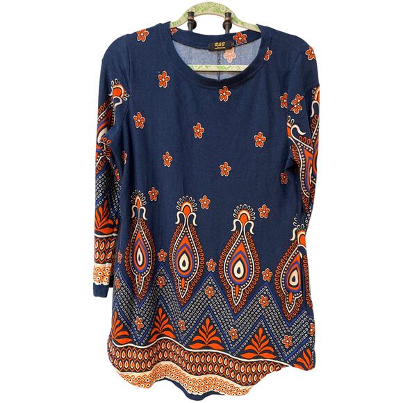 R & B Collection Women’s Tunic Top Large Orange Paisley Long Sleeve Soft Pockets - Picture 1 of 7